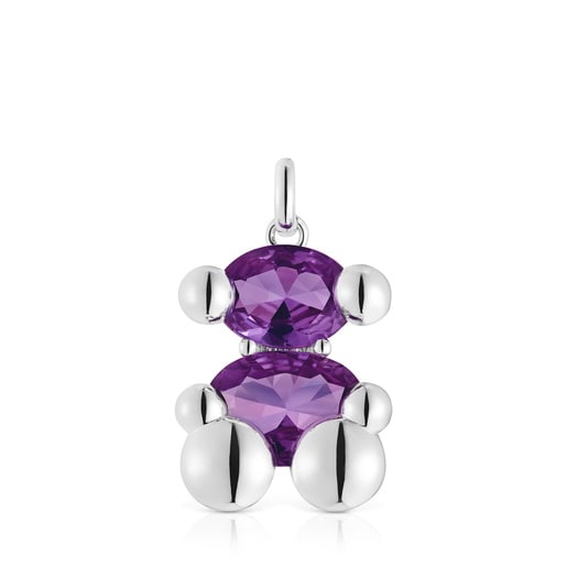 Pendentif motif ourson en argent et saphir lilas créé en laboratoire moyen Color Bear LGG