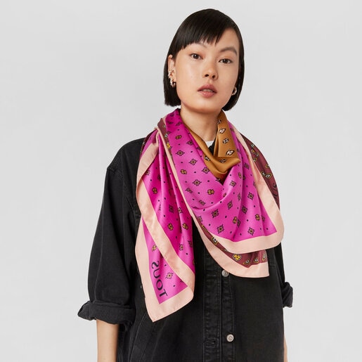 Fuchsia polyester TOUS Patchwork Neckerchief