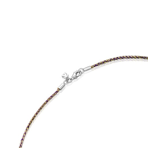 Yellow and lilac braided thread Necklace with silver clasp Efecttous