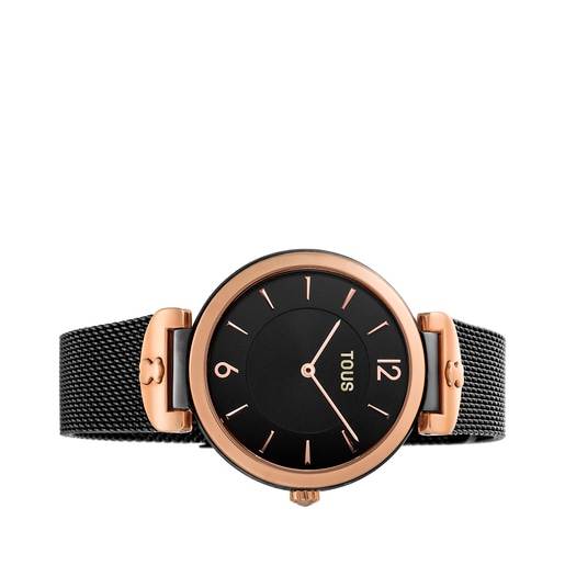 Tous S-Mesh - Zegarek ze stali szlachetnej w kolorze czarnym i różowego złota