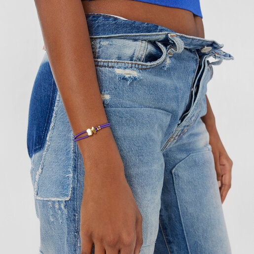 Pulsera elástica lila con oso con baño de oro 18 kt sobre plata Sweet Dolls