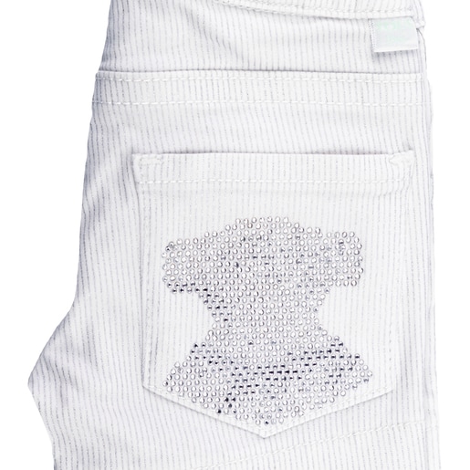 Short de fille à micro-rayures Ours strass blanc