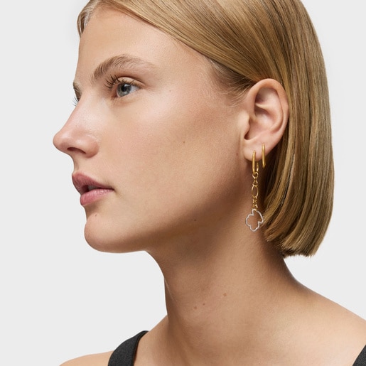 New Silueta single long Earring with two-tone bear motif