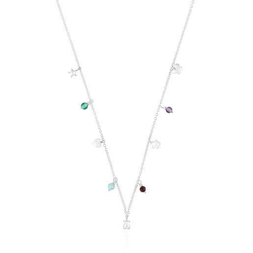 Silver Bold Motif Necklace with gemstones and motifs