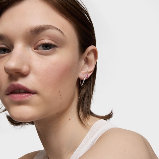 Aretes de plata y rubí creado en laboratorio 5 mm Icon Color LGG