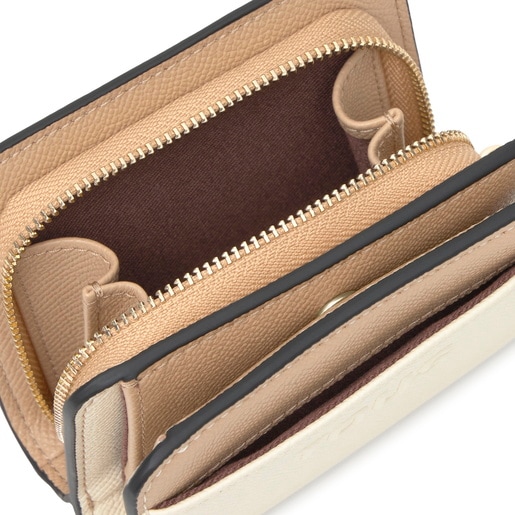 محفظة بطاقات متوسطة الحجم باللونين البيج والرملي من تشكيلة TOUS Doble Audree Saffiano