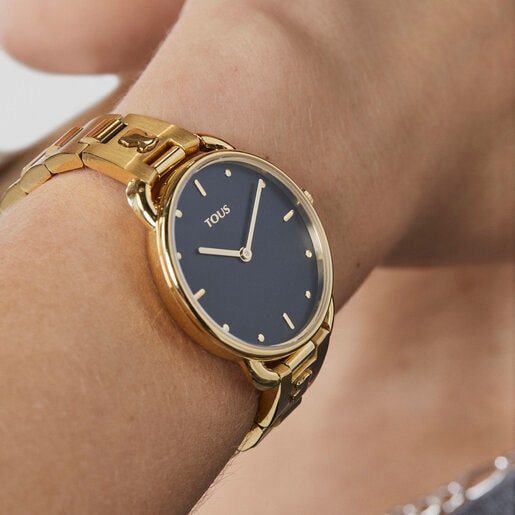 שעון צמיד Let מפלדת IP בצבע זהב עם לוח מחוגים שחור