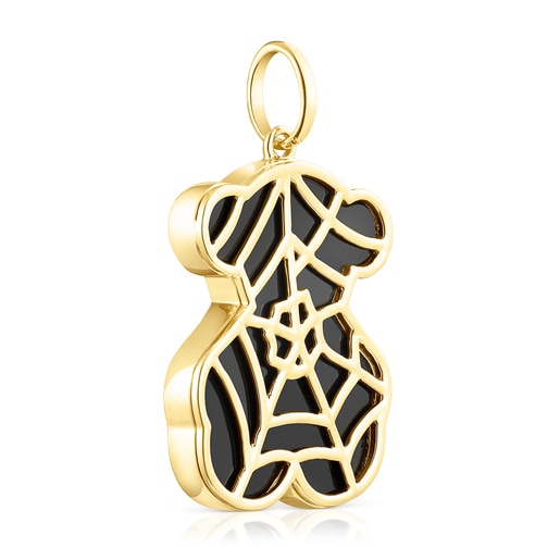 ペンダント  Fragile Nature  くま・スパイダーウェッブ  28mm　イエローゴールドコーティング　　