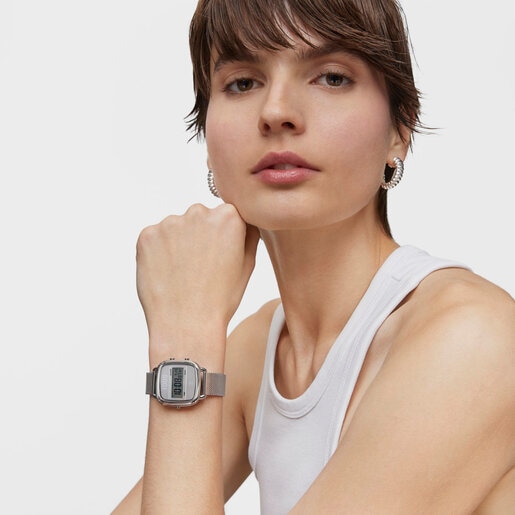 Relógio digital com bracelete em aço D-Logo New