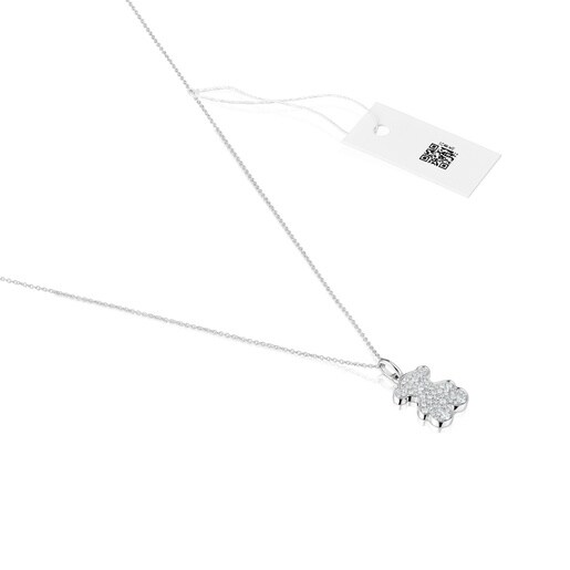 Collar corto oso de oro blanco con diamantes 16 mm Icon Gems