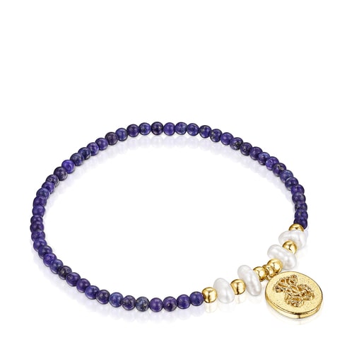 Pulsera camafeo con baño de oro 18 kt sobre plata, lapislazuli y perlas Oceaan