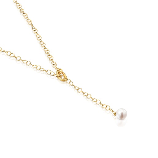 Hold Oval short gold Necklace with cultured pearl