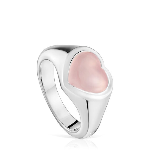 Silver and pink chalcedony heart Signet ring Bold Motif | TOUS