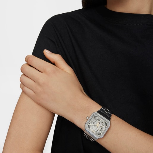 D-Bear Analogue watch with steel strap
