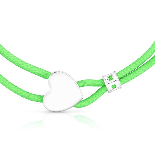 Pistachio-colored Elastic bracelet with silver heart Sweet Dolls