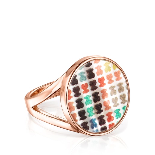 Bague Tartan petite en Or Vermeil rose avec Nacre