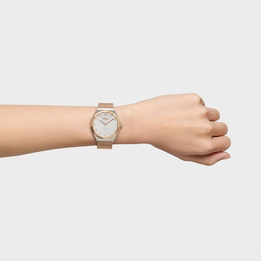 Analog Watch in rose-colored steel with steel bracelet Karat Round Mesh