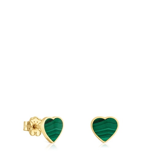 Orecchini a cuore in oro 14 kt e malachite XXS