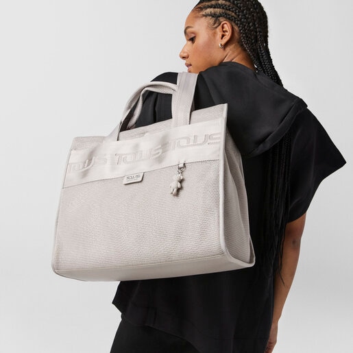 トートバッグ  Ina TOUS  テディベアチャーム付  XL ポリエステル グレー