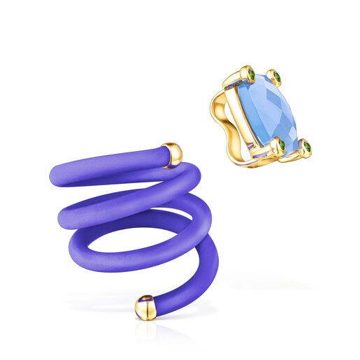 Packen Sie Dreifach-Ring TOUS St. Tropez Caucho in Blau mit Edelsteinen
