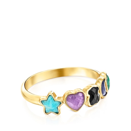 Glory Ring in Silver Vermeil with five multicolor Gemstones motifs