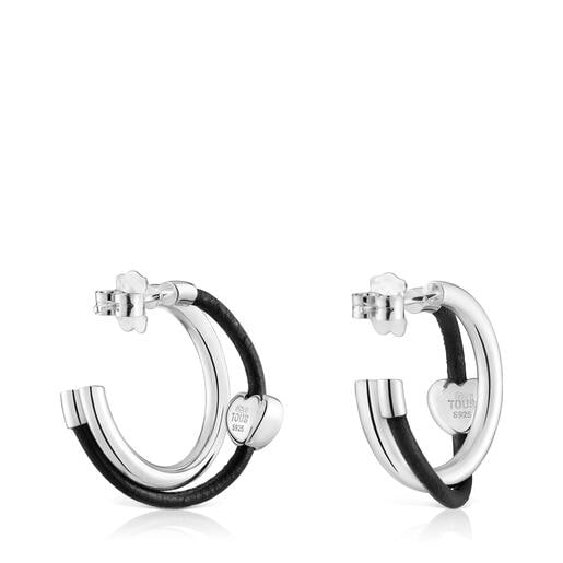 أقراط طوقية من الفضة الإسترلينية من TOUS مُزيّنة بحلية على شكل قلب من المطاط الأسود من تشكيلة Bold Motif. مقاس الأقراط: 24 مم. قفل خلفي.