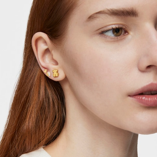 Gold Sweet Dolls Earrings Bear motif. Push back.
