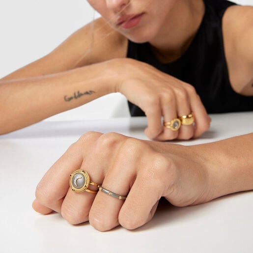 Silver vermeil Magic Nature moon Ring with diamonds