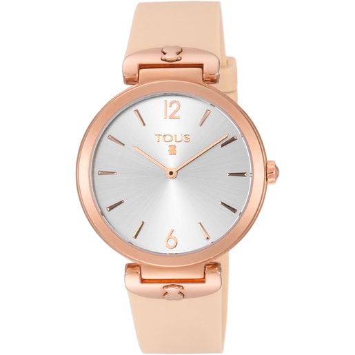 Montre S-Mesh en acier IP rosé avec bracelet en silicone nude