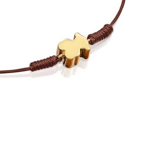 Pulseira em nylon motivo de urso em ouro e olho de tigre TOUS 1950