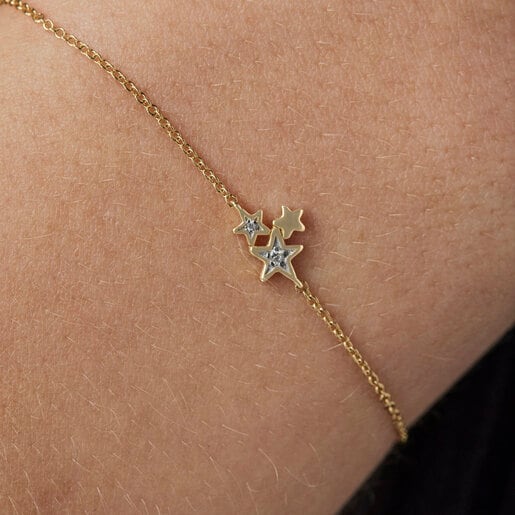 Gold Teddy Bear Stars Bracelet with Diamonds