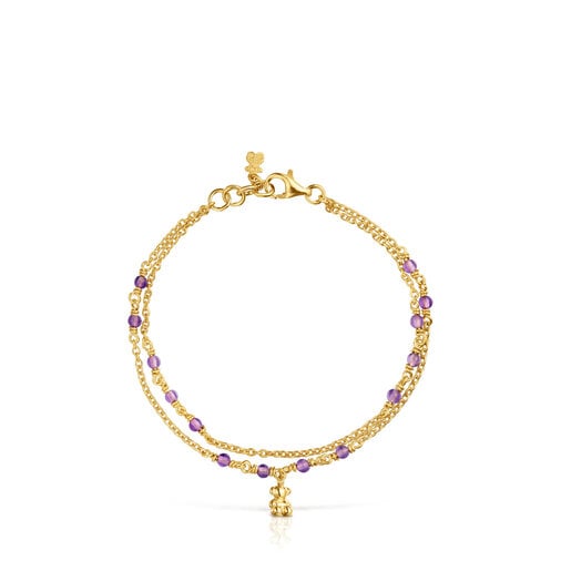 Pulsera con baño de oro 18 kt sobre plata y amatista Bold Bear