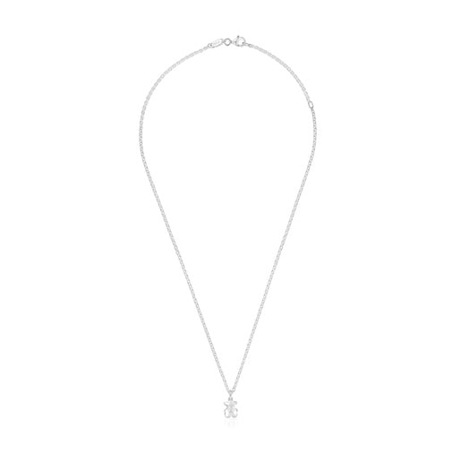 Short silver Necklace with bear Icon Metal