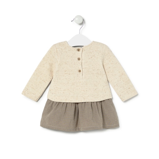 Girls dress with coordinating fabrics in Brown ecru