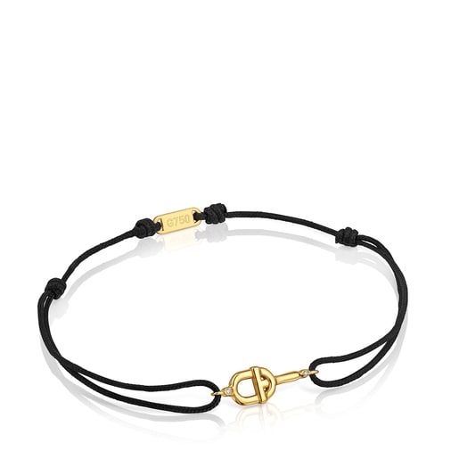 Gold TOUS MANIFEST Bracelet with diamonds and black nylon