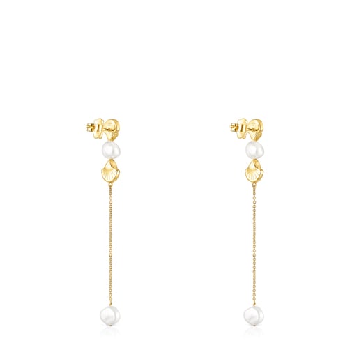 Long gold Oceaan shell Earrings with pearls