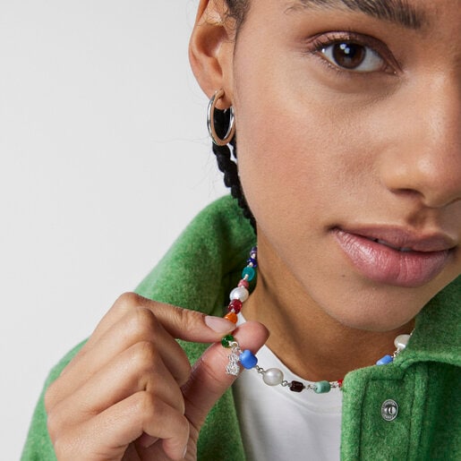 Collar Oceaan de glass multicolor, plata y perlas