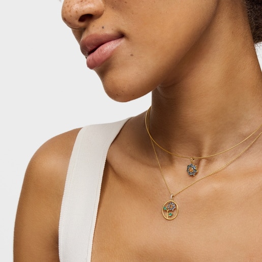 Gold Medallion pendant with gemstones and diamonds Daisy