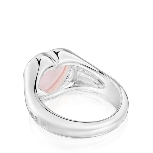 Silver and pink chalcedony heart Signet ring Bold Motif