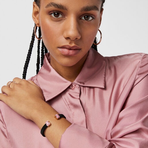 Pulsera de acero IP negro y rodonita Mesh Color