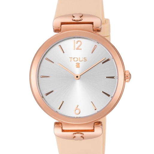 Montre S-Mesh en acier IP rosé avec bracelet en silicone nude