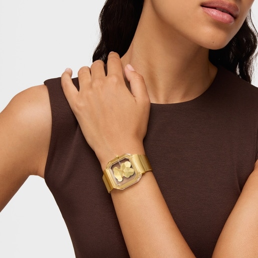 Analog watch with gold-colored steel bracelet D-Bear Party