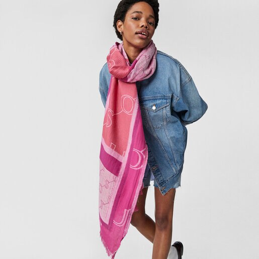 Fuchsia Script Soft Jacquard Foulard