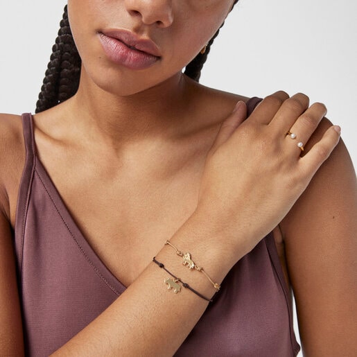 ブレスレット  Save  ライオン  　イエローゴールドコーティング　ナイロン紐　