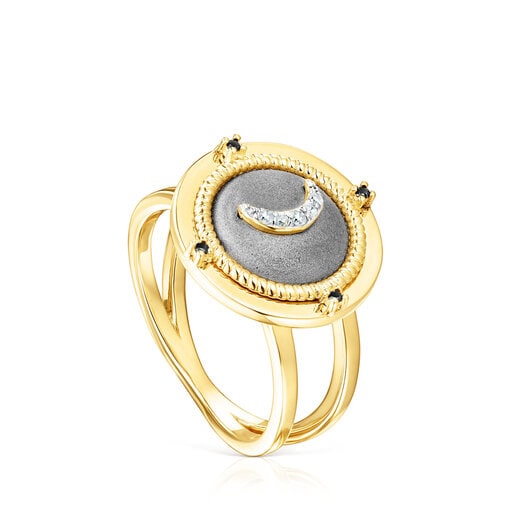 Anillo luna con baño de oro 18 kt sobre plata y diamantes Magic Nature