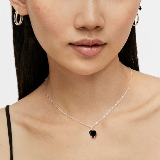 תליון משובץ אבן חן אוניקס בצורת לב