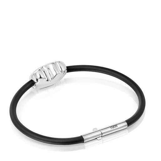 Pulsera oso de plata y caucho 18 mm Bold Motif