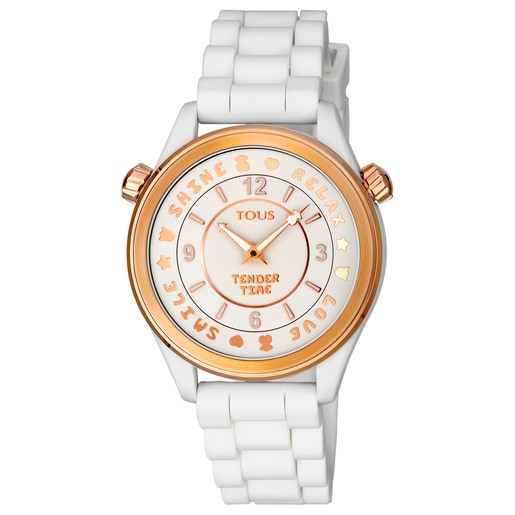 Rose IP steel Tender Time Watch with white silicone strap