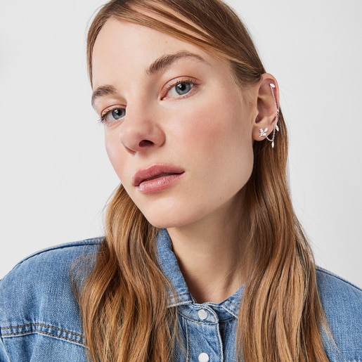 Set of Silver Fragile Nature leaves chain Earrings