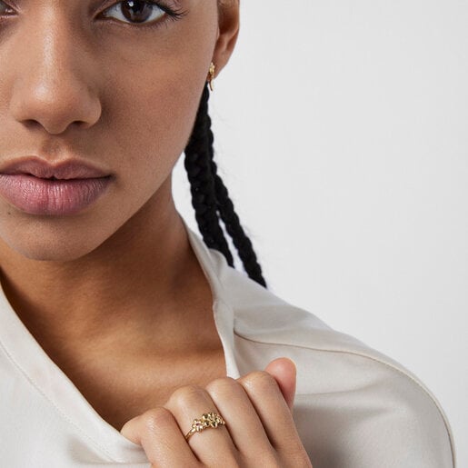 Gold Fragile Nature Ring with Diamond and Rubies